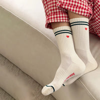 Thumbnail for Embroidered Boyfriend Socks: Parchment + Heart