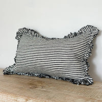 Thumbnail for Hallie Ruffled Linen Cushion 50x30 – Charcoal Stripe
