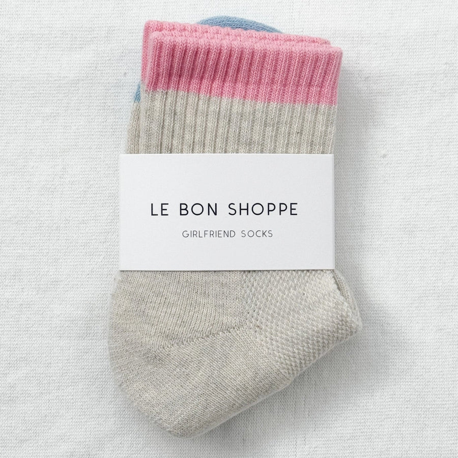 Le Bon Shoppe Girlfriend Socks: Colour Block Grey Pink
