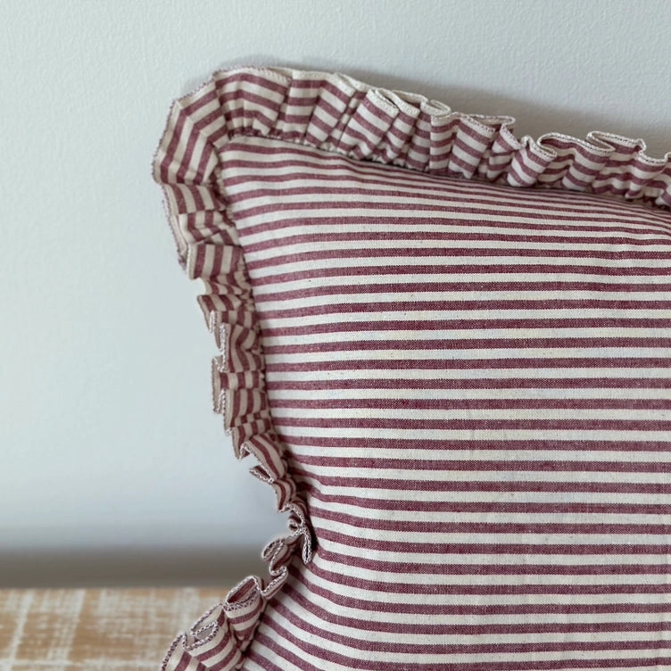 Hallie Wine Stripe Cushion Cover 50x30 – Ruffled Edge