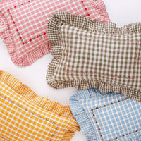 Thumbnail for Gingham frill embroidered cushion, apricot