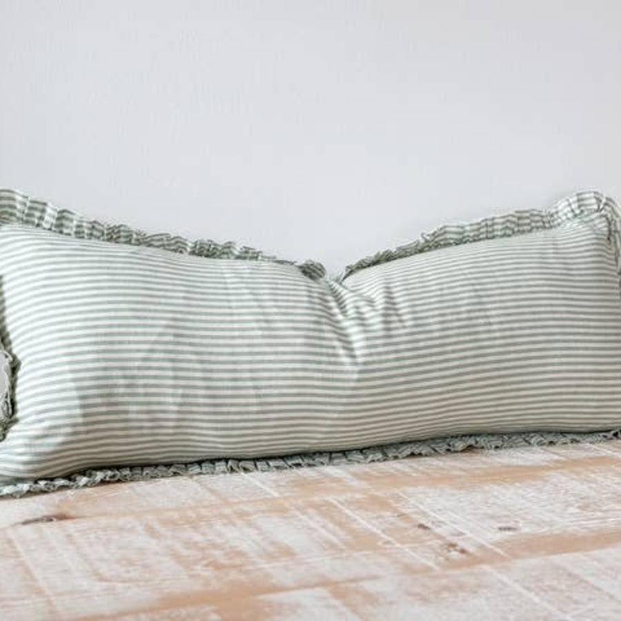 Darcy Cotton Bolster Cushion 80x30 -  Sage Stripe