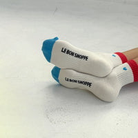 Thumbnail for Embroidered Colour Block Girlfriend Socks Blue Red & Heart