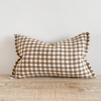 Thumbnail for Esmee Fringed Linen Cushion 50x30 – Brown Gingham