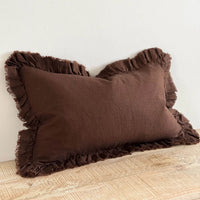 Thumbnail for Hallie Ruffled Linen Cushion Cover 50x30 – Dark Brown