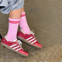 Thumbnail for Embroidered Boyfriend Socks: Amour Pink + Heart