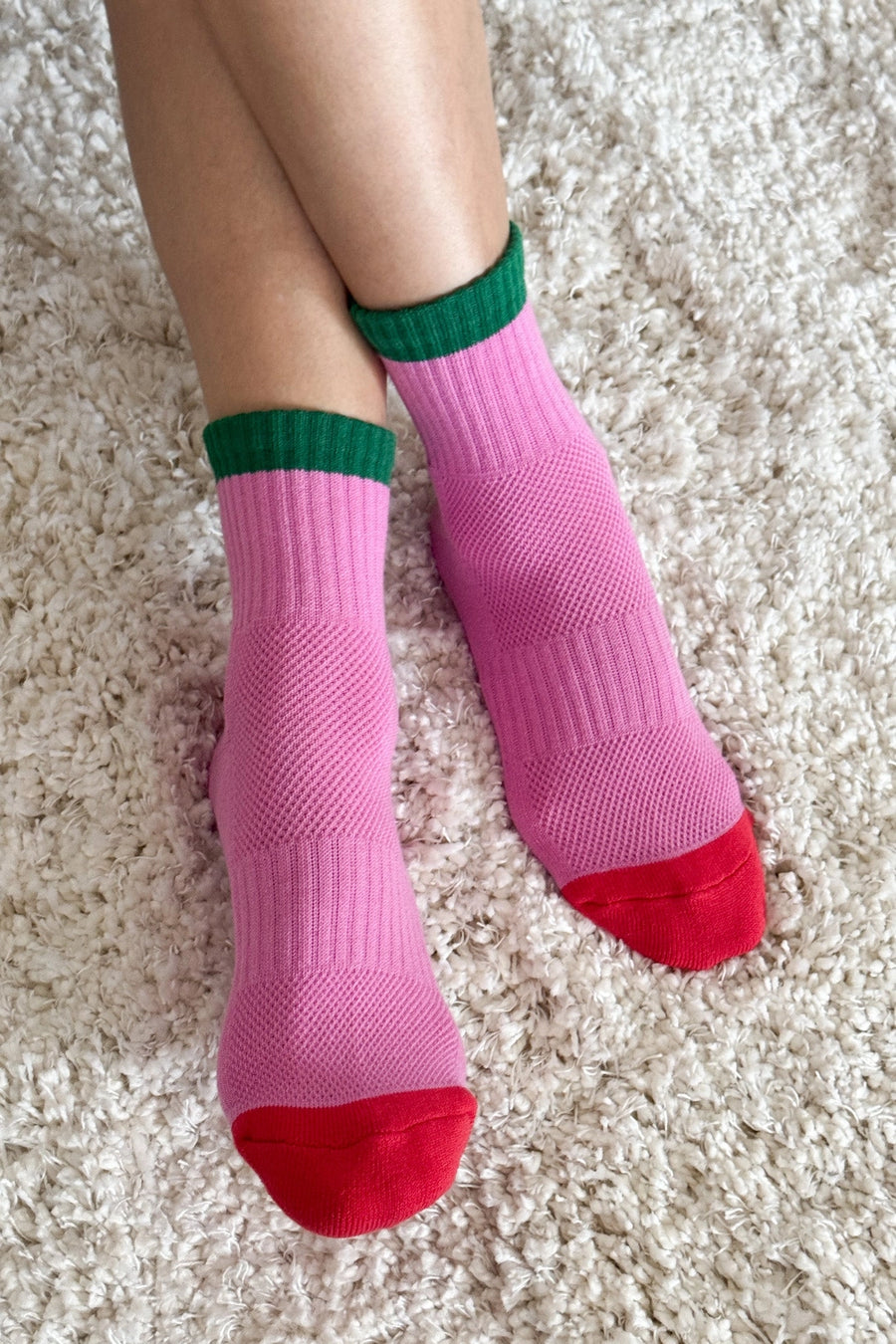 Girlfriend Socks: Colour Block Rose Green