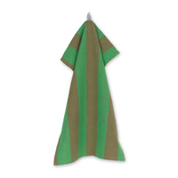 Thumbnail for Green and brown striped towel hanging on a white background