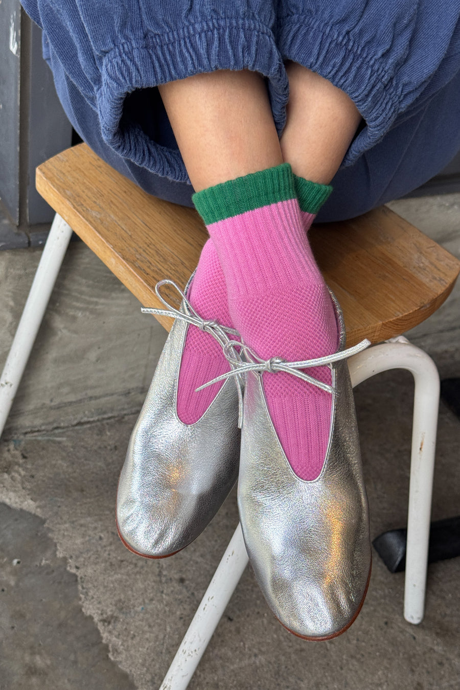 Girlfriend Socks: Colour Block Rose Green