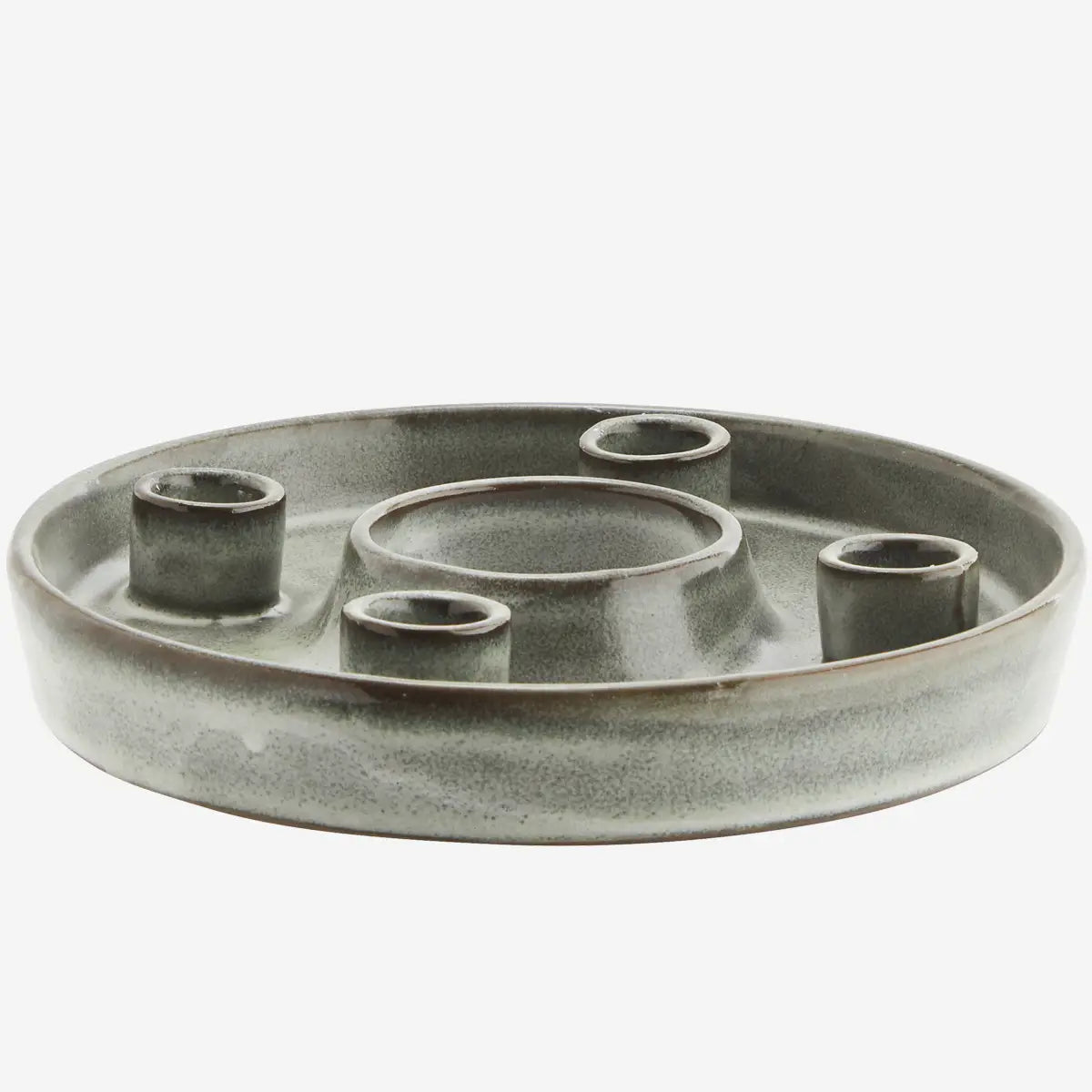 Round Stoneware Candle Holder - Liquen, Brown