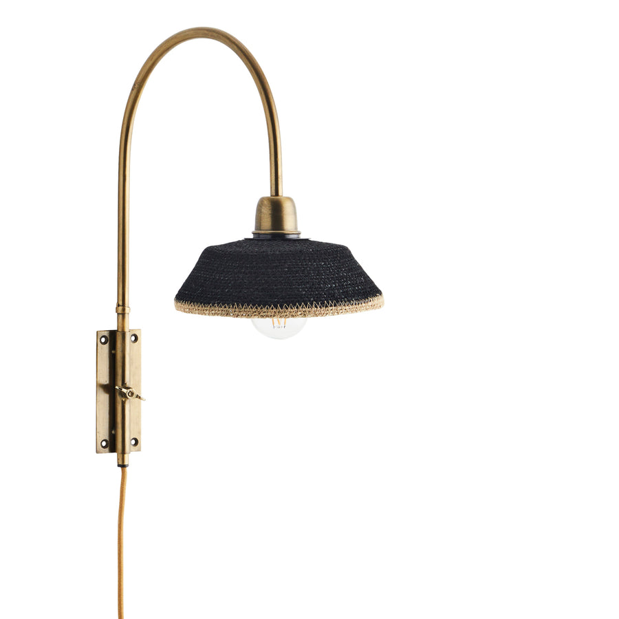 Madam Stoltz Iron Wall Lamp W/Grass Shade -  20x35x46 cm