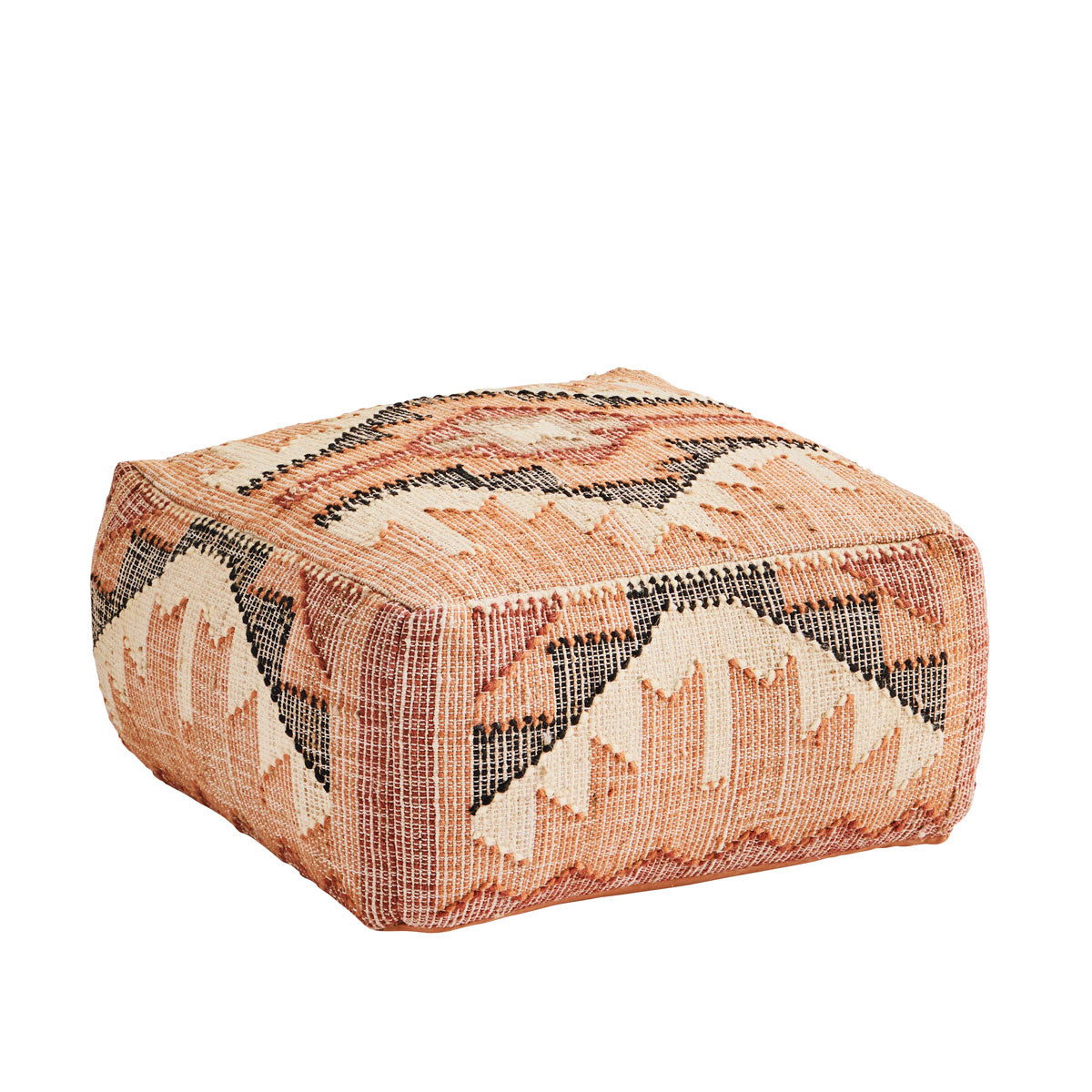 Madam Stoltz Hand Woven Wool Pouf - Orange, Burnt Red, Sand & Black