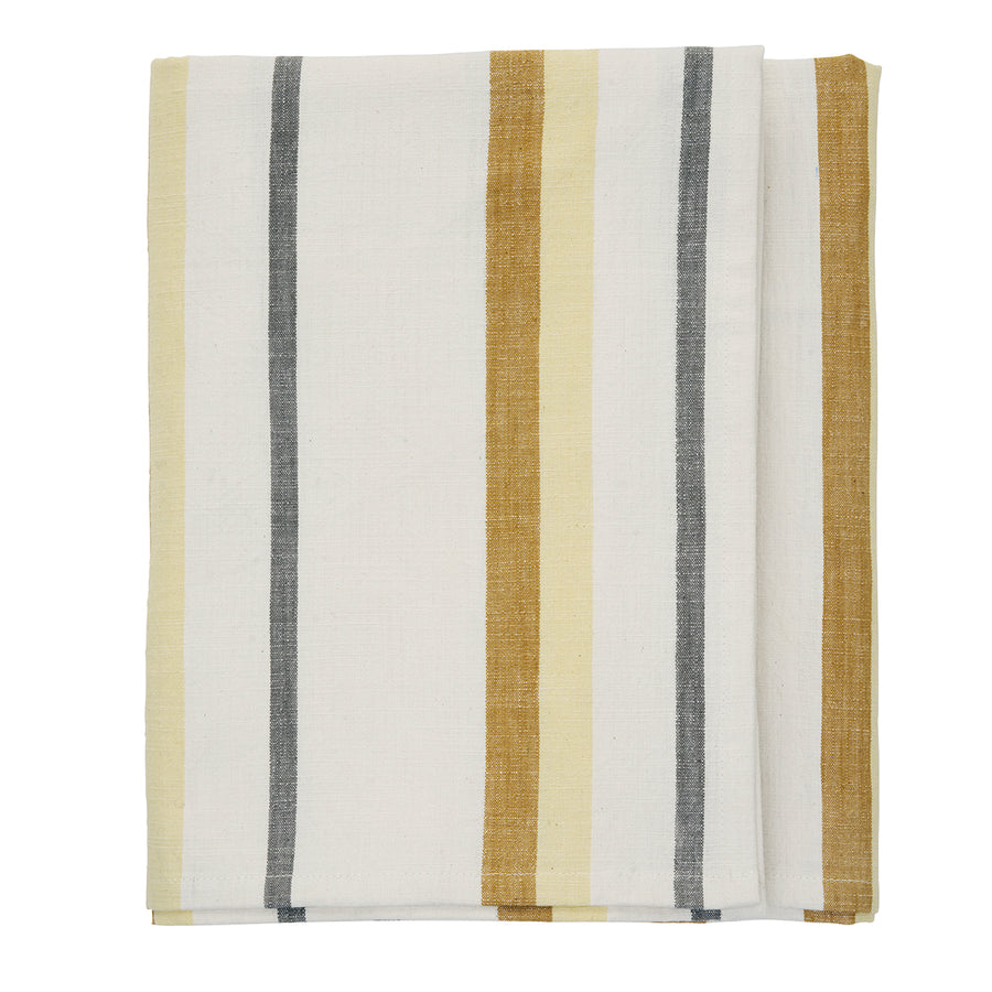 Striped Cotton Tablecloth - Off White, Golden Orange 120x220 cm