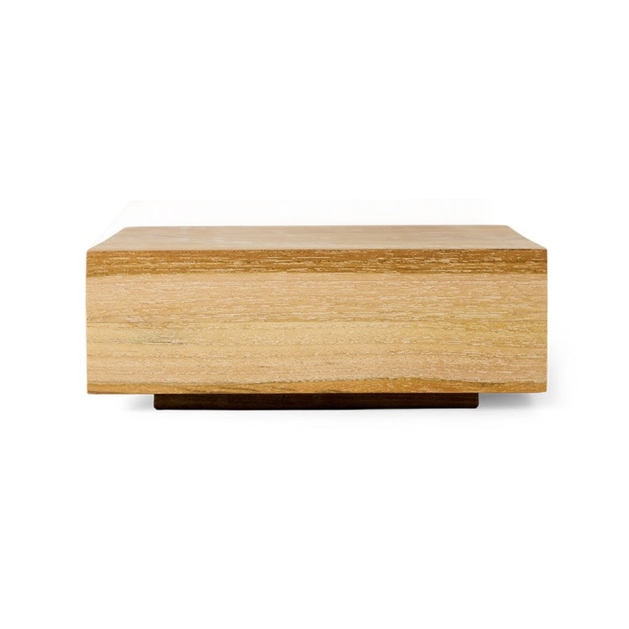 A rectangular wooden block with a light natural wood grain finish and a dark base, shown against a plain white background.