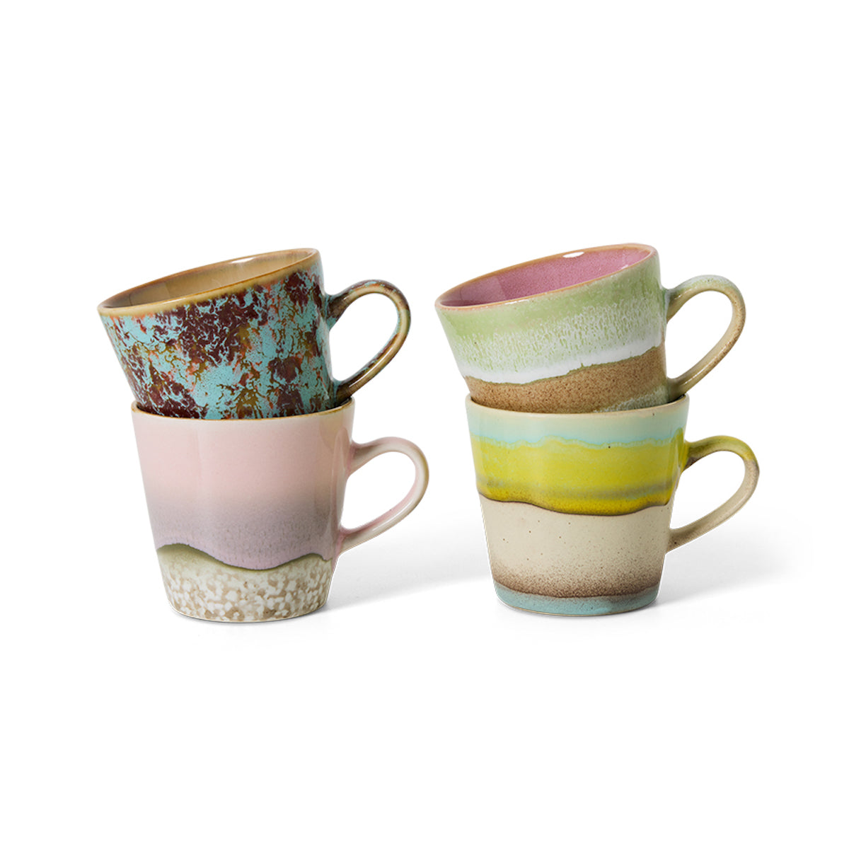 HKLIVING 70s Ceramics: Americano Mugs Rococo, Set of 4 KST0126