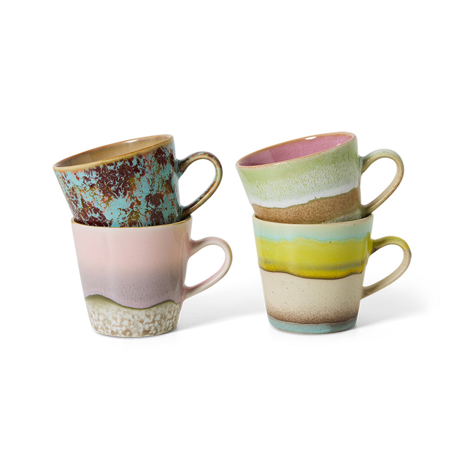 HKLIVING 70s Ceramics: Americano Mugs Rococo, Set of 4 KST0126