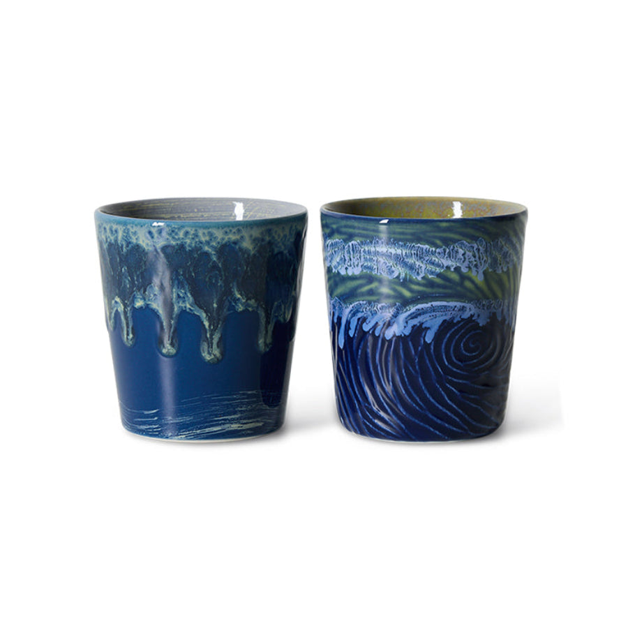 Two ceramic tumblers with wave design on a white background HKLIVING Starry NIght Van Gough