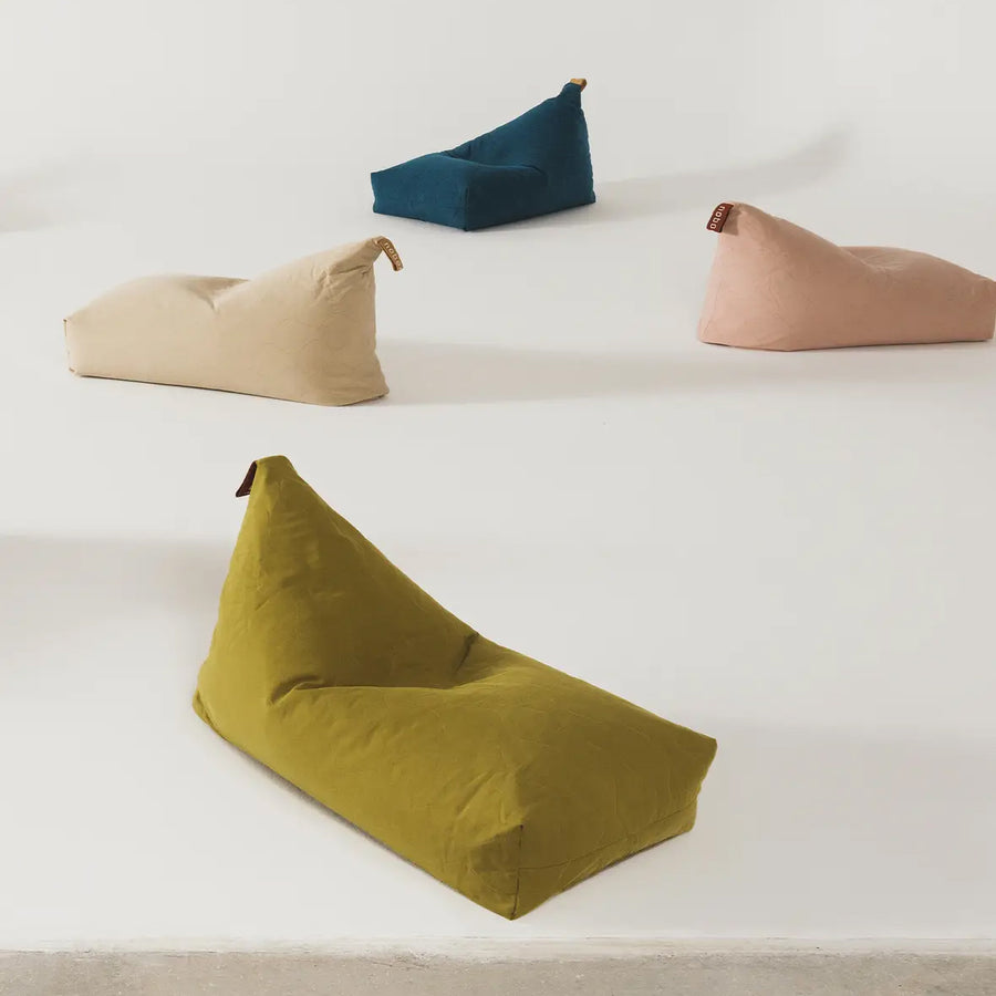 Quilted Bean Bag L1N0 in Washed Organic Cotton Deep Blue