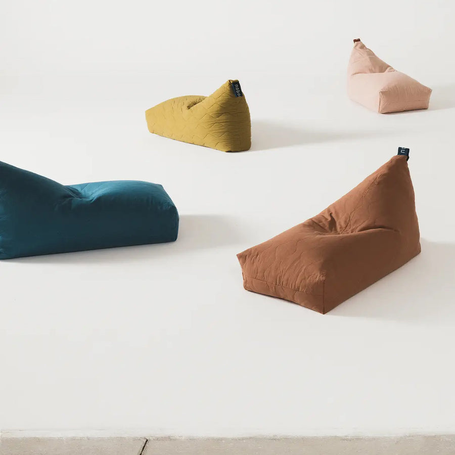 Quilted Bean Bag L1N0 in Washed Organic Cotton Deep Blue