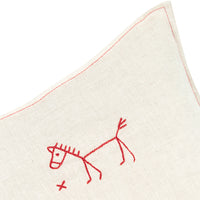 Thumbnail for Embroidered square cushion L1N0 in washed French linen Greige