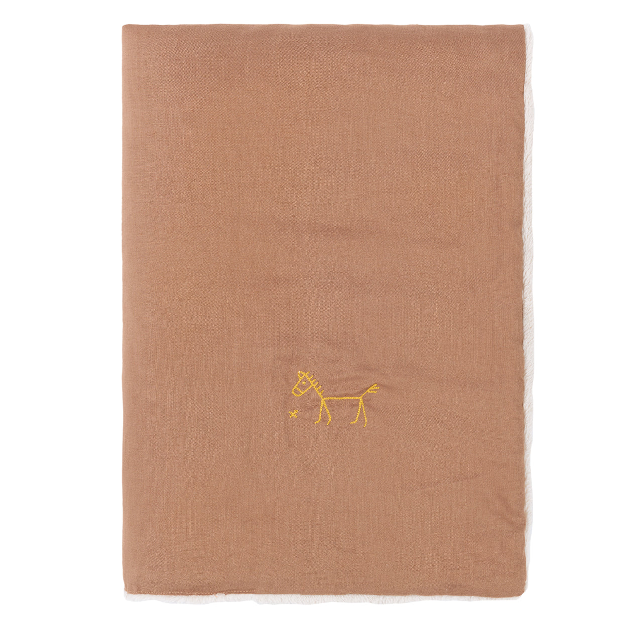 Embroidered Winter Blanket L1N0 in French Linen Noisette