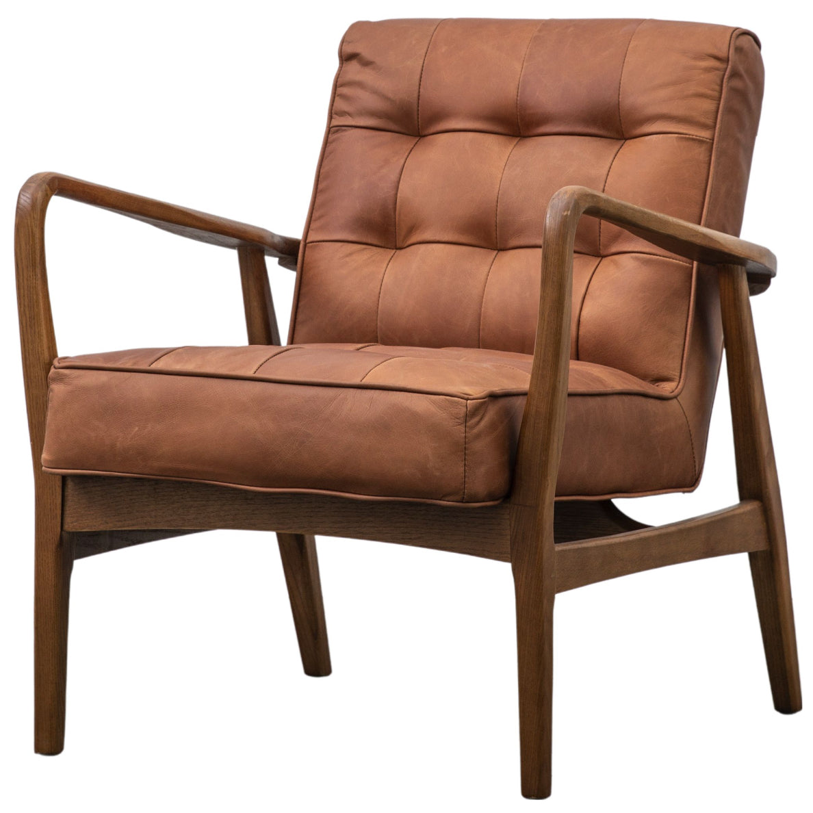 Mid Century Armchair Brown Leather