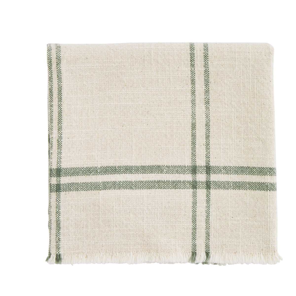 Checked Ecru & Green Kitchen Towel W/Fringes