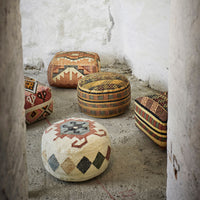 Thumbnail for Madam Stoltz Hand Woven Wool Pouf - Orange, Burnt Red, Sand & Black