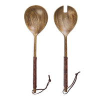 Thumbnail for Wooden Salad Set W/ Leather