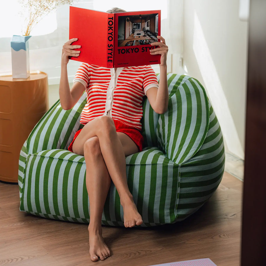 Pre-order Armchair Beanbag - Adult Size - Ziggy Green Blue Stripes