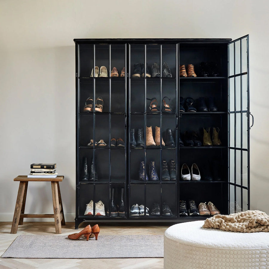 Iron & Glass Triple Door Cabinet