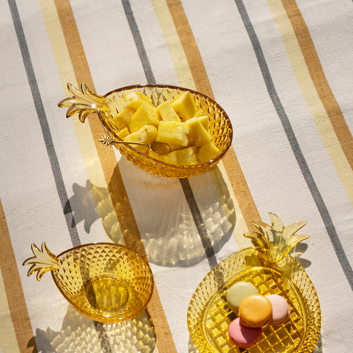 Striped Cotton Tablecloth - Off White, Golden Orange 120x220 cm
