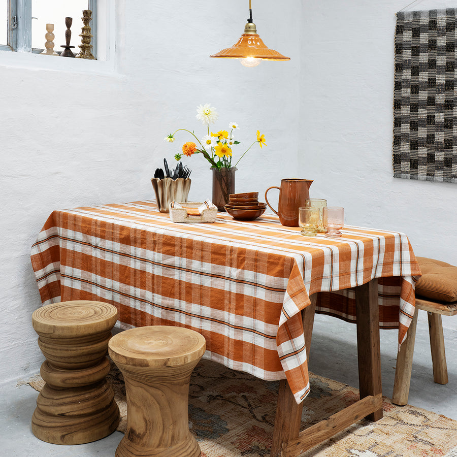 Checked Cotton Tablecloth - Pumpkin Spice 150x150 cm