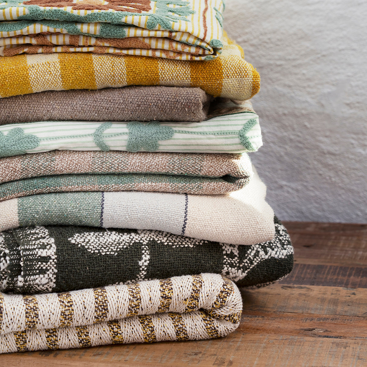 Recycled Cotton Throw - Green, Beige
