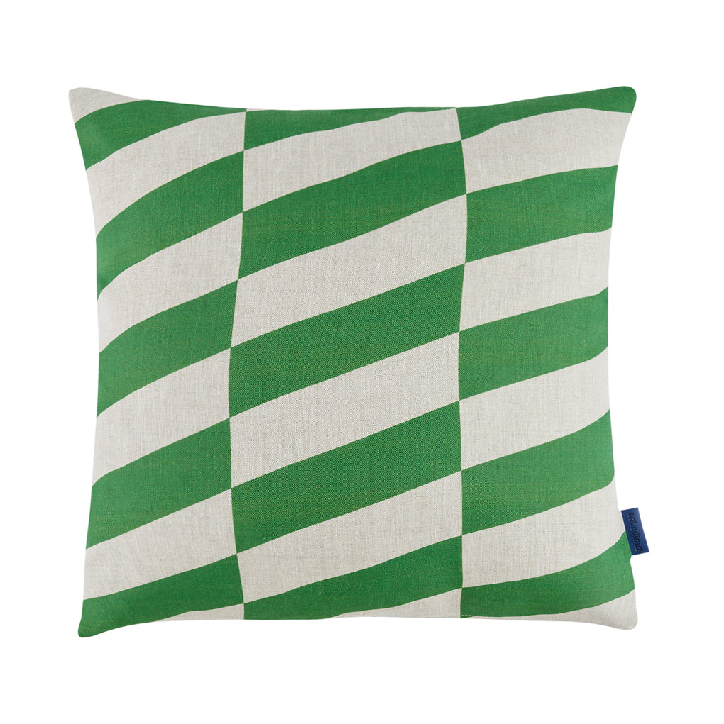 Stanley French Linen Square Cushion - Green Diagonal Tiles