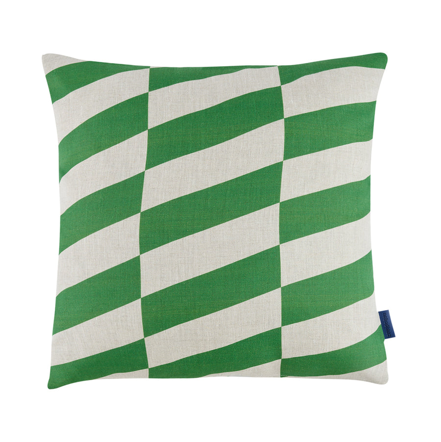 Stanley French Linen Square Cushion - Green Diagonal Tiles