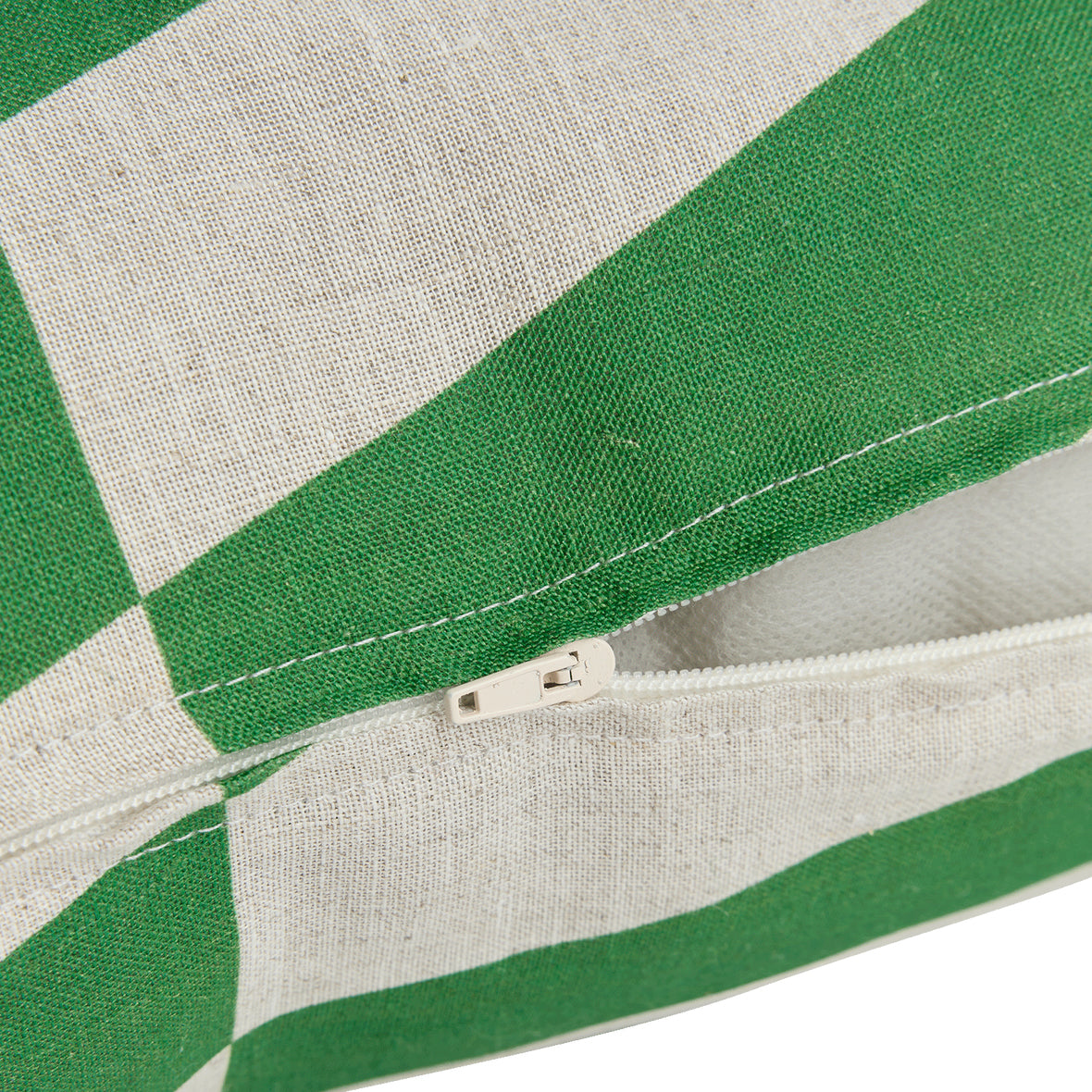Stanley French Linen Square Cushion - Green Diagonal Tiles