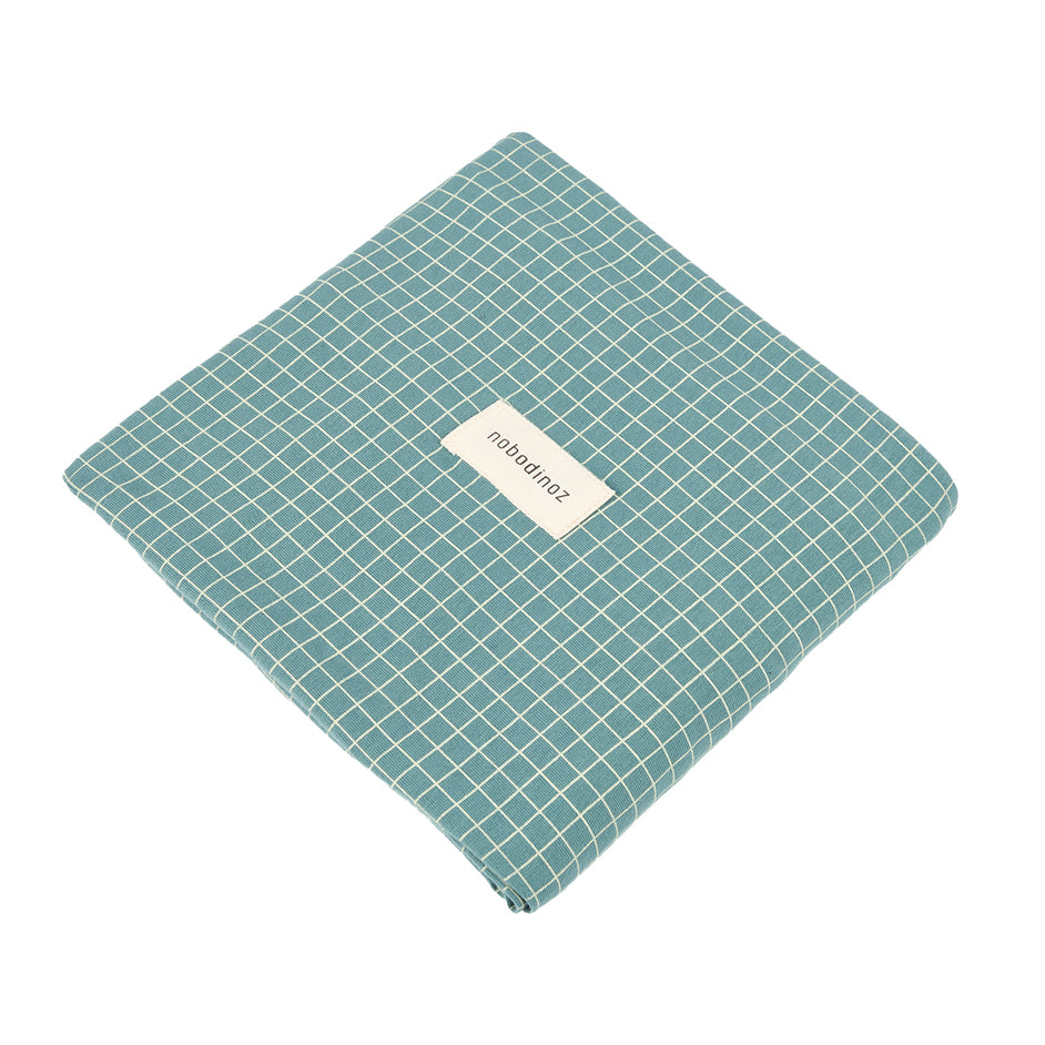 Nobodinoz Changing Cover Stories Limited edition - Organic Cotton Jersey Teal ream Grid
