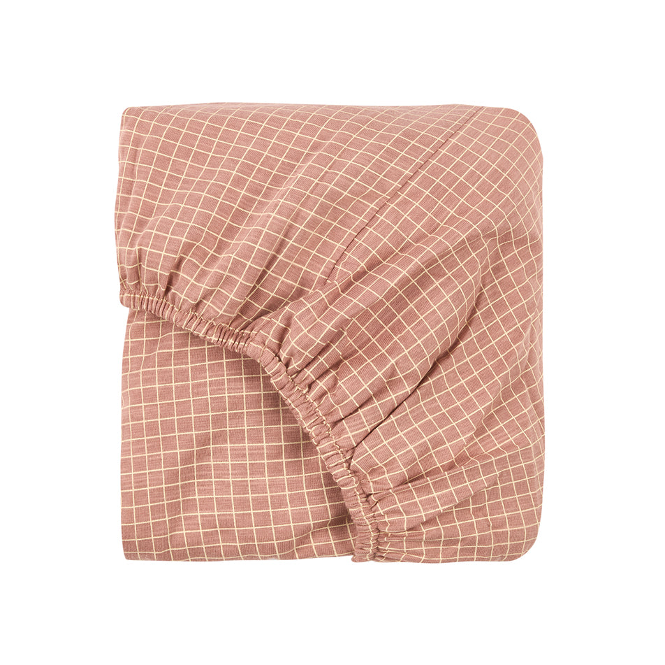 Stories Ltd Baby Organic Fitted Sheet 70 x 140cm Pink Cream Grid