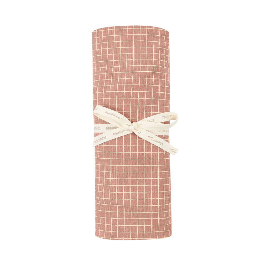 Stories Ltd Baby Organic Fitted Sheet 70 x 140cm Pink Cream Grid