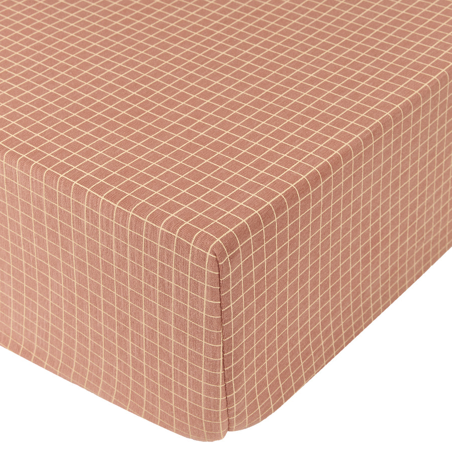 Stories Ltd Baby Organic Fitted Sheet 70 x 140cm Pink Cream Grid