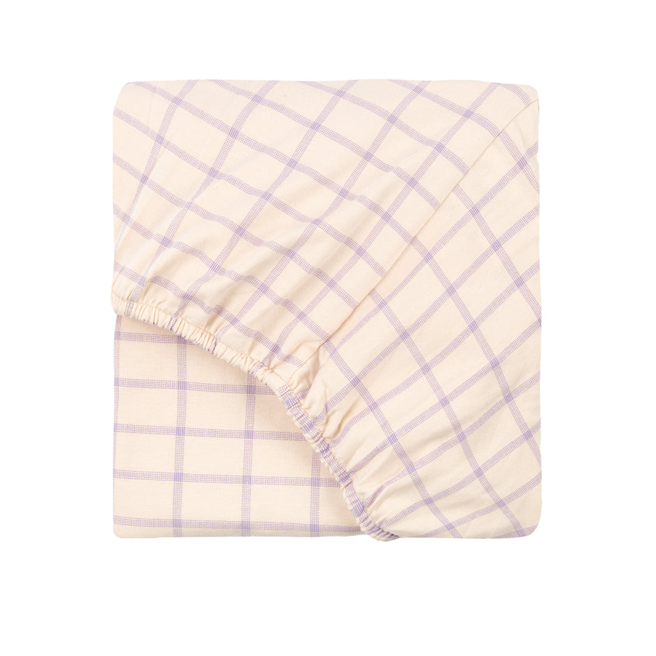 Nobodinoz Stories Ltd Baby Organic Fitted Sheet 70 x 140cm Powder Mauve Grid