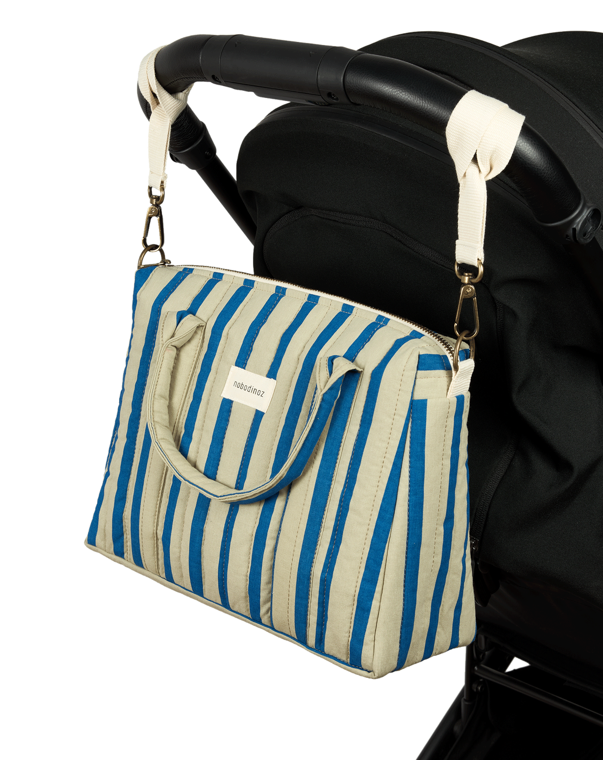 Stories Ltd Edition Stroller Organiser and Mini Bag Green Blue Stripes