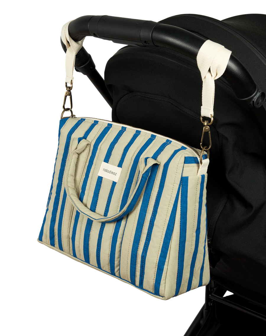Stories Ltd Edition Stroller Organiser and Mini Bag Green Blue Stripes