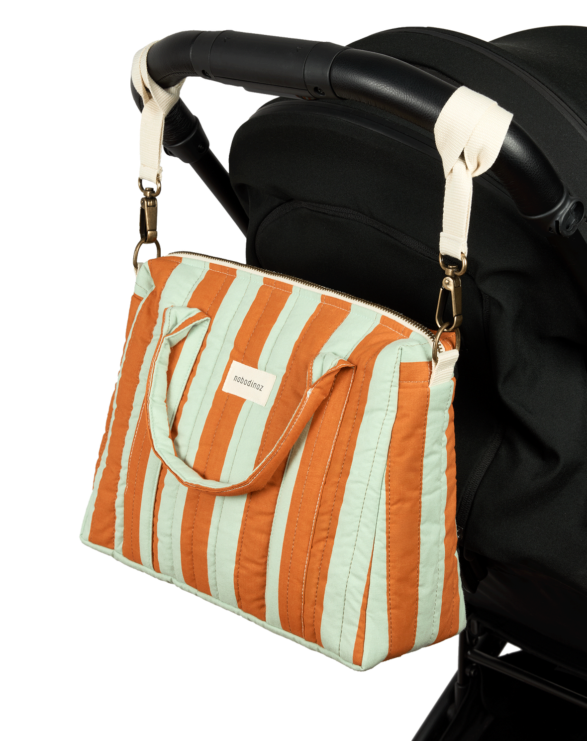 Stories Ltd Edition Stroller Organiser and Mini Bag Green Orange Stripes
