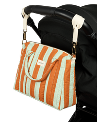 Thumbnail for Stories Ltd Edition Stroller Organiser and Mini Bag Green Orange Stripes