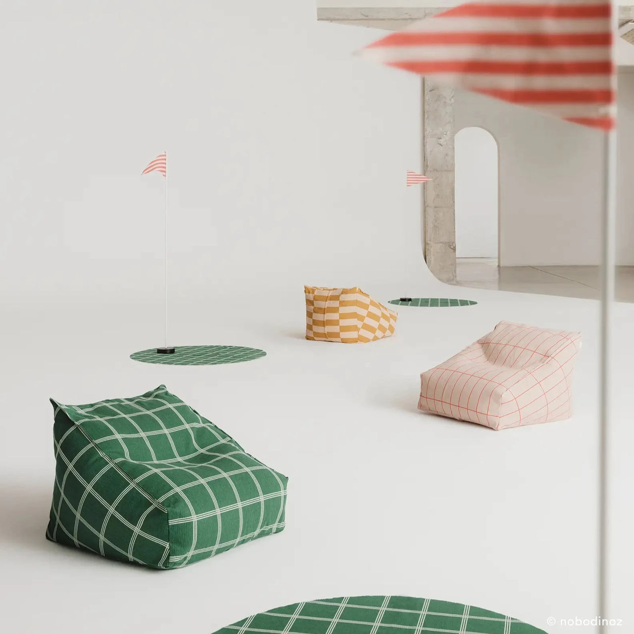 Armchair Beanbag Vibes Pink and Red Grid