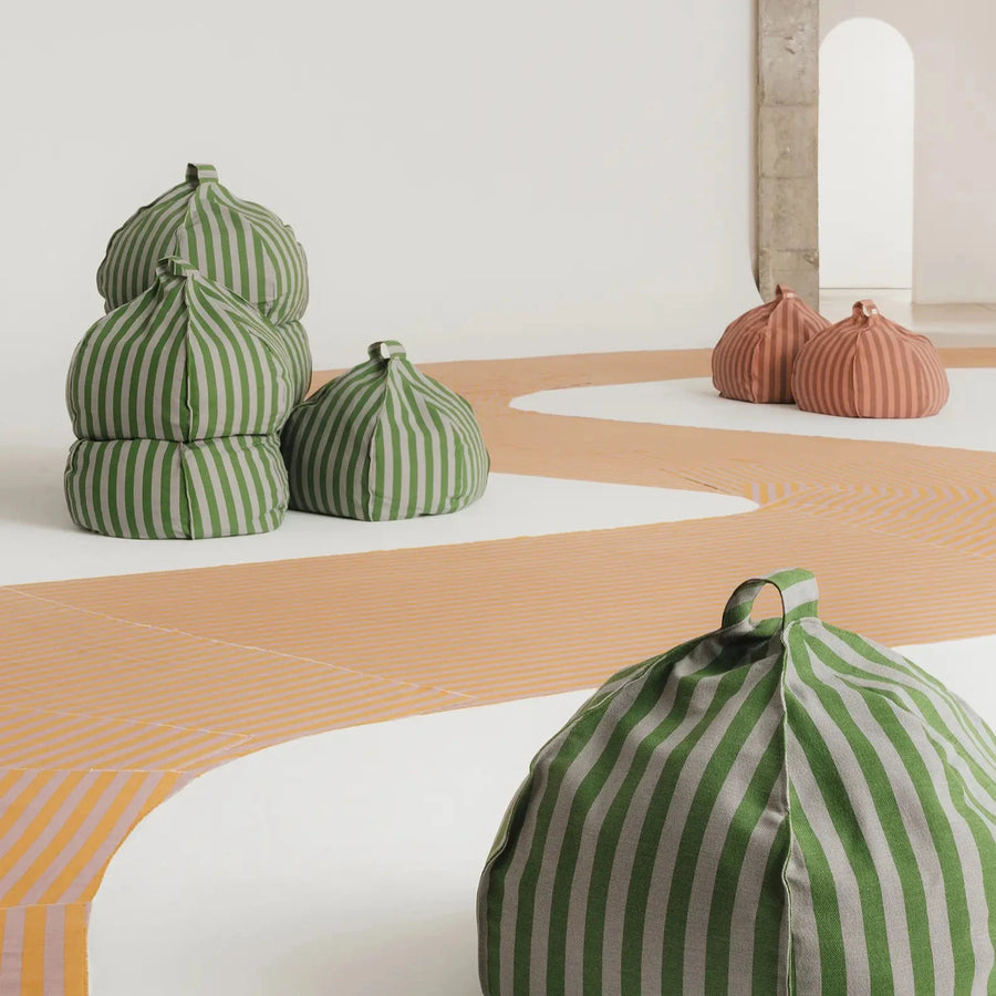 PRE ORDER Round Beanbag - Kid size -  Vibes - Green Blue Stripes