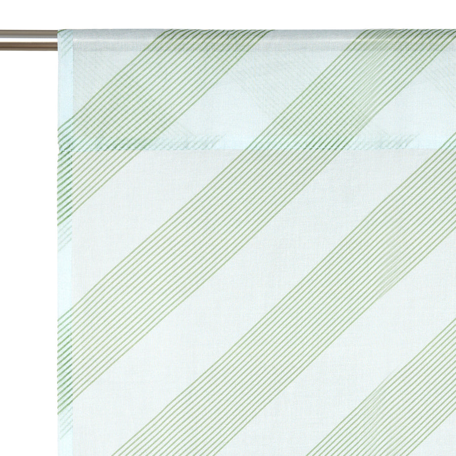 Sheer Cotton Voile Curtain Wendy  - Green Diagonal Stripes