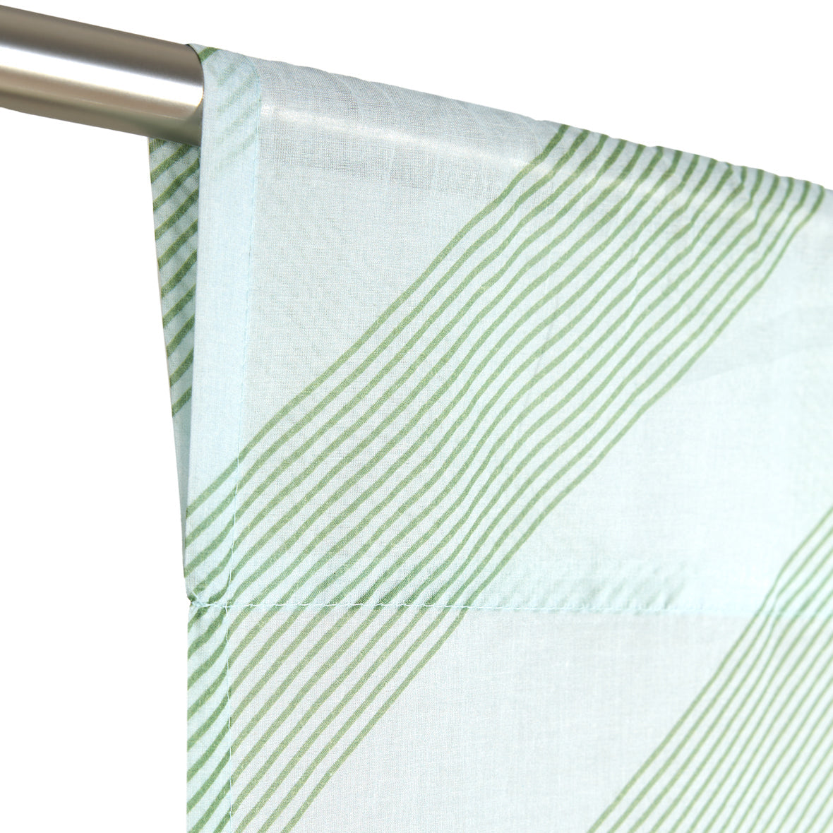 Sheer Cotton Voile Curtain Wendy  - Green Diagonal Stripes